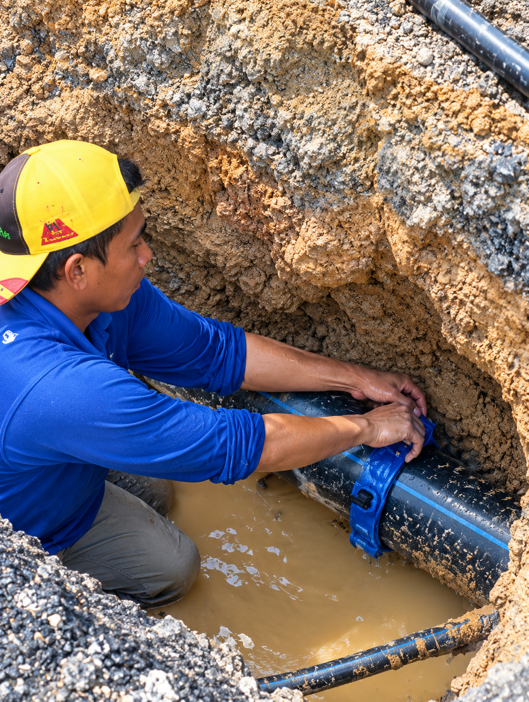 Utility Worker Repairing Pipe